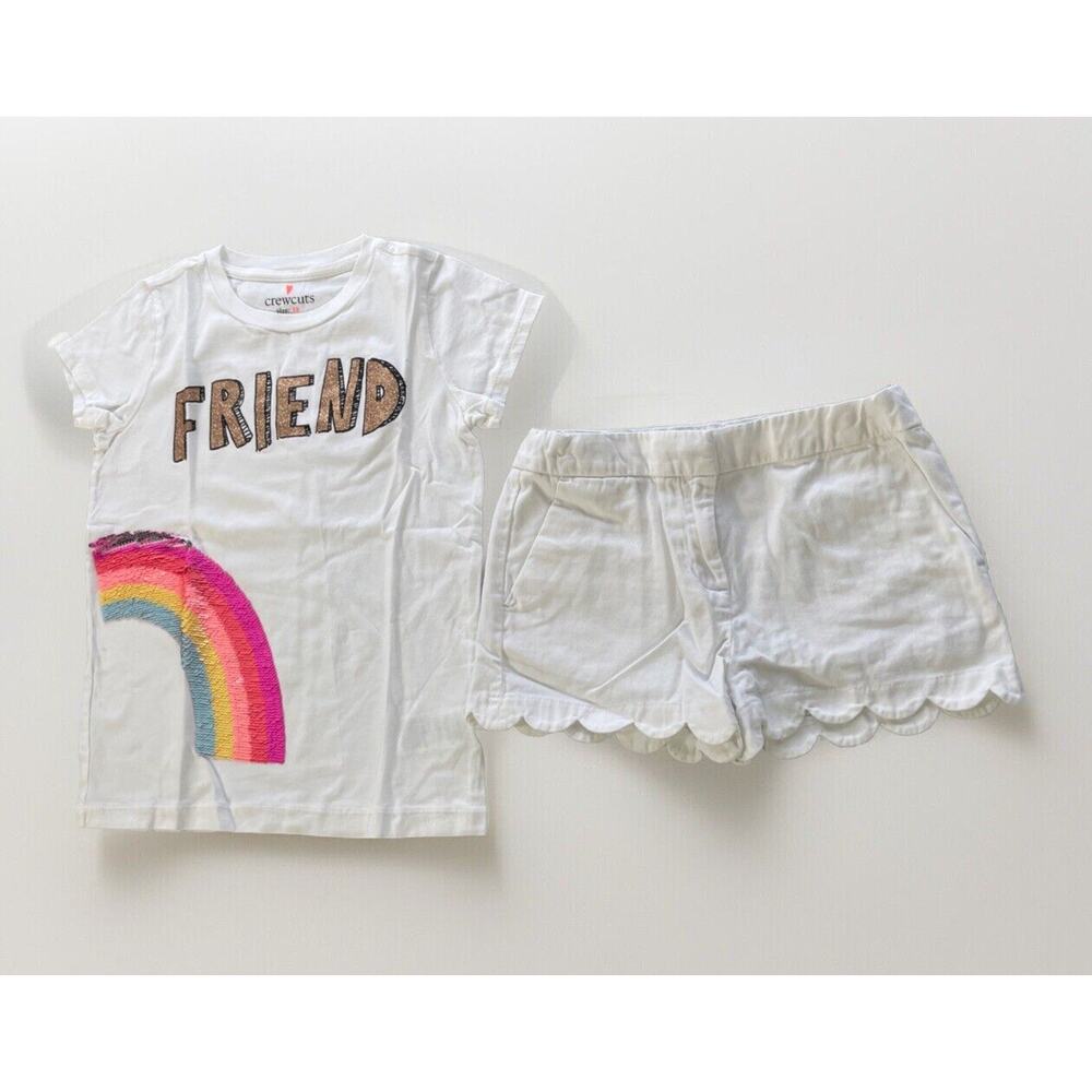 Lot Of 2 Crewcuts T-Shirt & Shorts Girls 10 Best Friend Rainbow Scalloped Hem